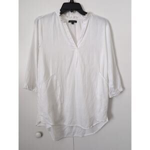 FOR CYNTHIA Women's Size Small White Linen Top Tunic Cottagecore Coastal Classic